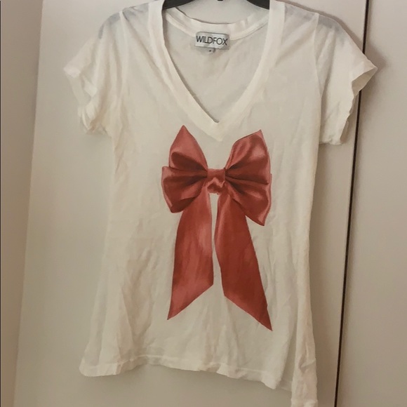Wildfox White V-Neck Tee With Pink Bow - Picture 4 of 6